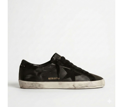 Golden Goose Super-Star in Black Nappa With Black Suede Star and Heel Tab