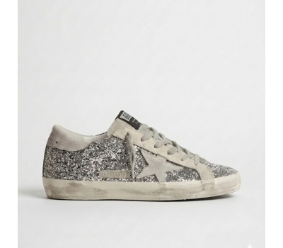 Golden Goose Super-Star in Silver Glitter With Ice-Gray Suede