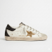 Golden Goose Super-Star In Nappa Leather With Gold Glitter Star And Black Glitter Heel tab