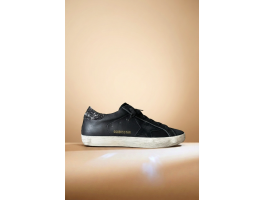 Super-Star In Black Nappa With Black Star And Glitter Heel Tab