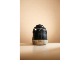 Super-Star In Black Nappa With Black Star And Glitter Heel Tab