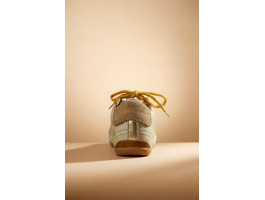 True-Star in White Nappa Leather With Gold Star and Beige Suede Heel Tab