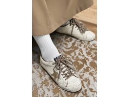 True-Star in White Nappa Leather With Gold Star and Beige Suede Heel Tab
