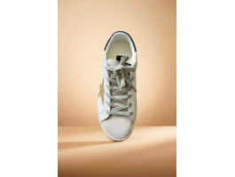 Super-Star In Nappa Leather With Gold Glitter Star And Black Glitter Heel tab