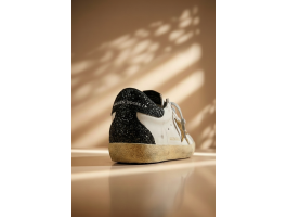 Super-Star In Nappa Leather With Gold Glitter Star And Black Glitter Heel tab